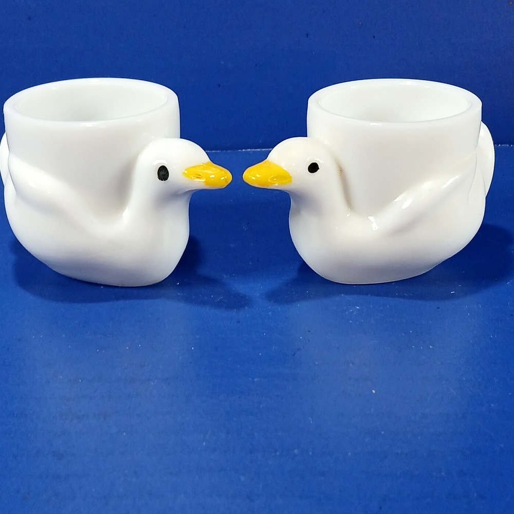 Set of 2 Milk Glass Opalex Duck Egg Cups Made In France